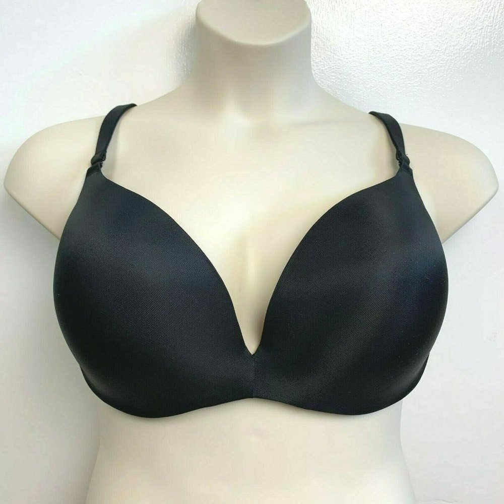Cacique Women Smooth Satin Plunge Bra Underwire Size 44DDD Black